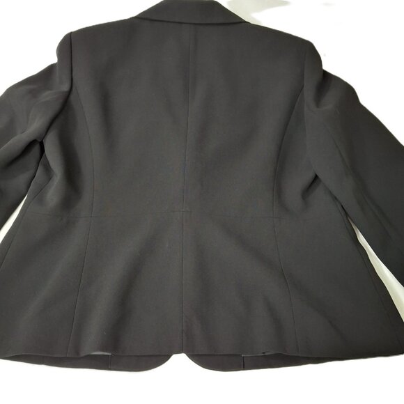 Jones Studio Ruffle Lapel Career Suit Jacket Blazer Sz 12 Matte Black Holiday - Picture 12 of 16